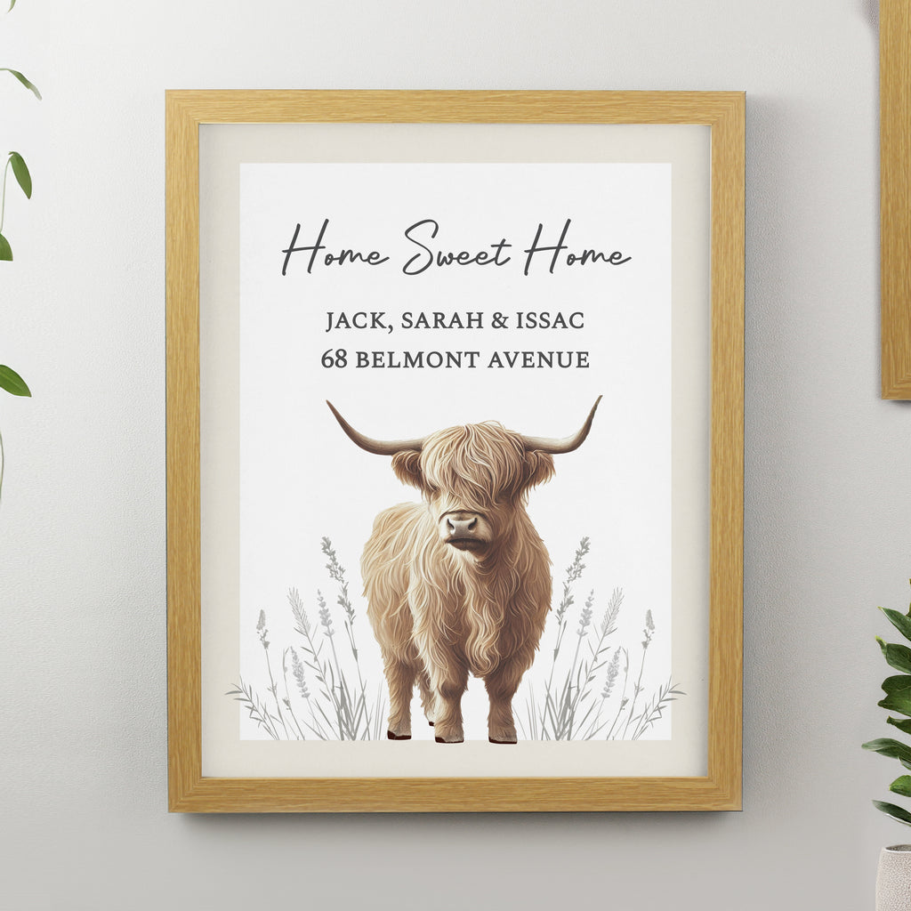 Personalised Highland Cow Oak Poster Frame - Buy Framed Prints at GiftMasters.co.uk