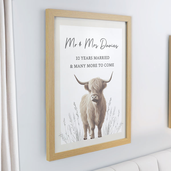 Personalised Highland Cow Oak Poster Frame