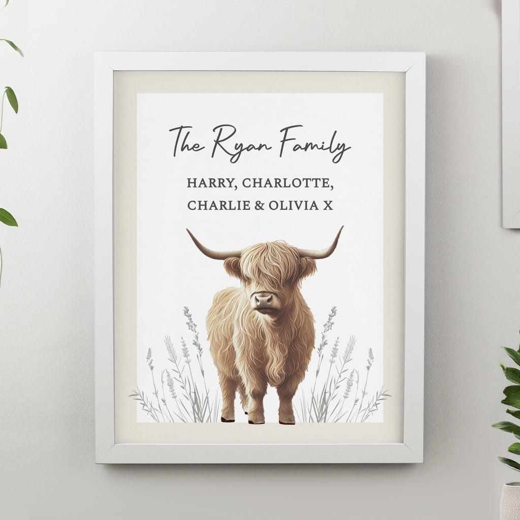 Personalised Highland Cow White Poster Frame - Buy Framed Prints at GiftMasters.co.uk