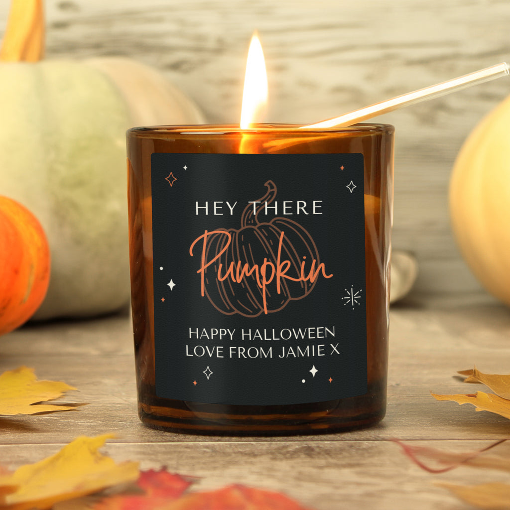Personalised Pumpkin Amber Glass Candle - Buy Candles & Reed Diffusers at GiftMasters.co.uk