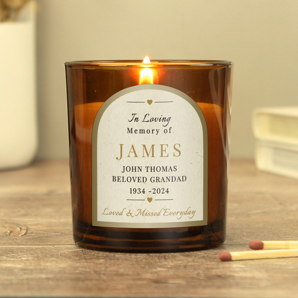 Personalised In Loving Memory Amber Glass Candle - Buy Candles & Reed Diffusers at GiftMasters.co.uk