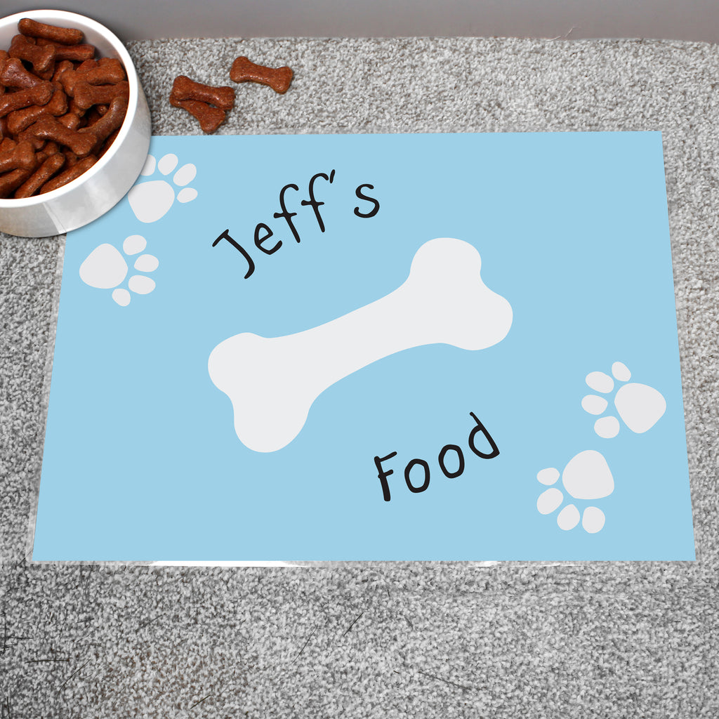 Personalised Blue Paw Print Dog Pet Bowl Mat - Buy Pet Gifts at GiftMasters.co.uk