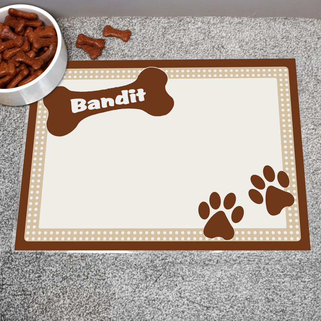 Personalised Brown Dotty Dog Pet Bowl Mat - Buy Pet Gifts at GiftMasters.co.uk
