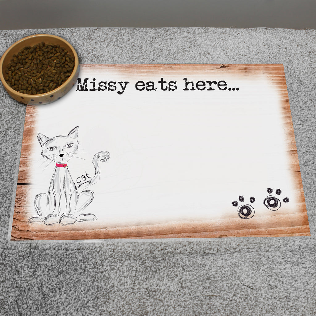 Personalised Scribble Cat Pet Bowl Mat - Buy Pet Gifts at GiftMasters.co.uk