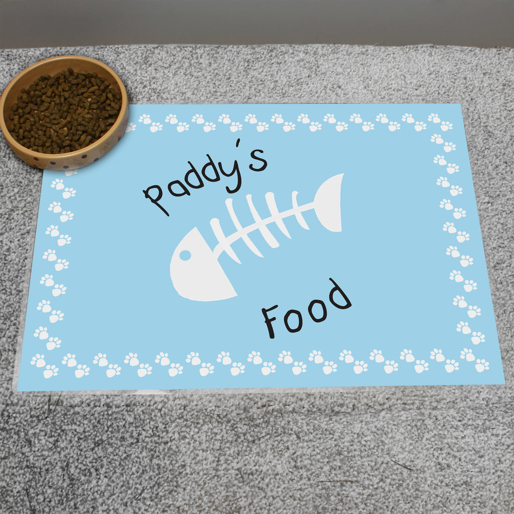 Personalised Blue Fish Bone Cat Pet Bowl Mat - Buy Pet Gifts at GiftMasters.co.uk