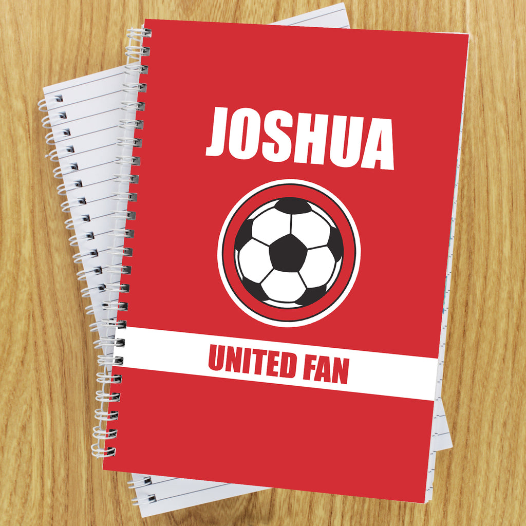 Personalised Red Football Fan A5 Notebook - Buy Stationery & Pens at GiftMasters.co.uk