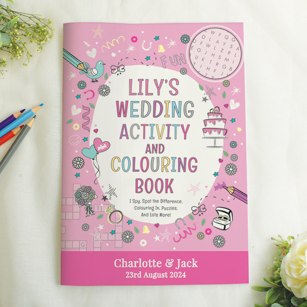 Personalised Pink A4 Wedding Activity & Colouring Book - Buy Books at GiftMasters.co.uk