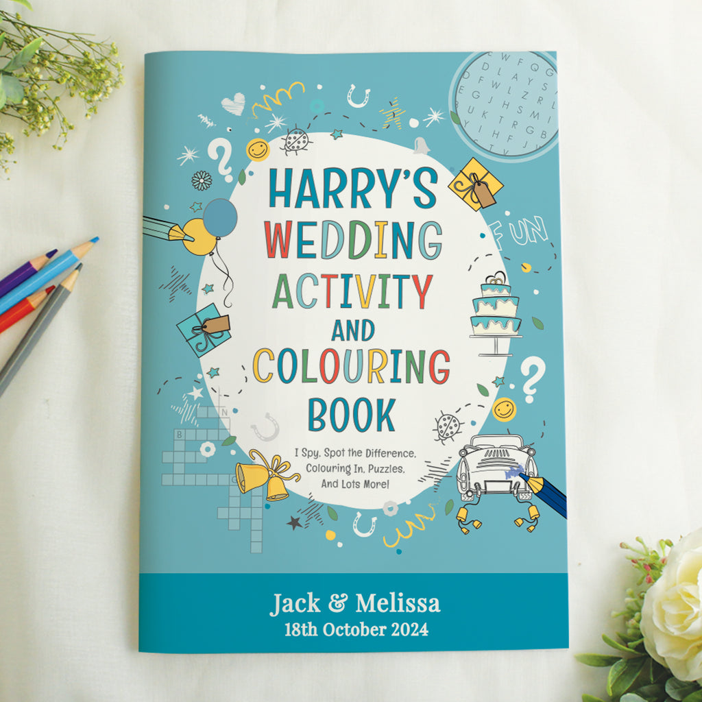 Personalised Blue A4 Wedding Activity & Colouring Book - Buy Books at GiftMasters.co.uk