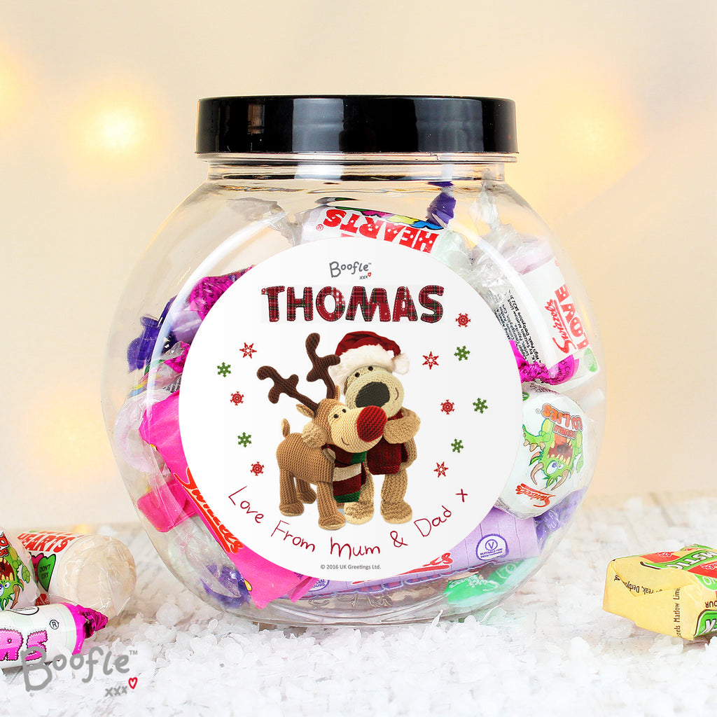 Personalised Boofle Christmas Reindeer Sweet Jar - Buy Confectionery at GiftMasters.co.uk