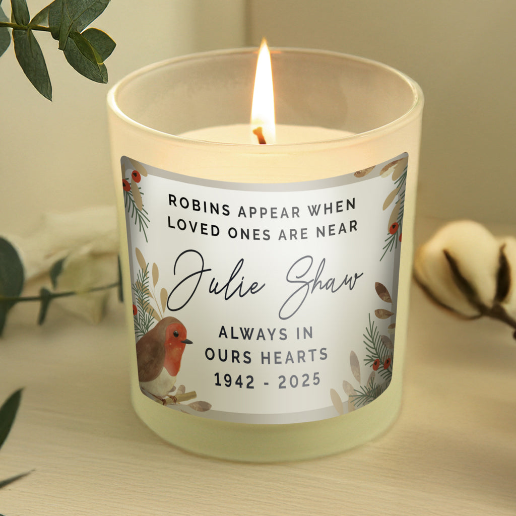 Personalised Robins Appear Memorial Scented Jar Candle - Buy Candles & Reed Diffusers at GiftMasters.co.uk