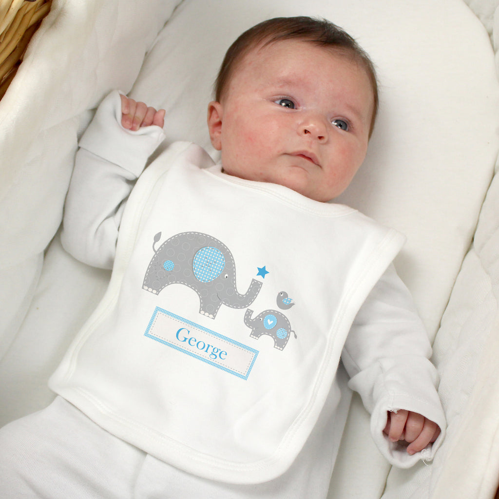 Personalised Blue Elephant 0-3 Months Baby Bib - Buy Mealtime Essentials at GiftMasters.co.uk