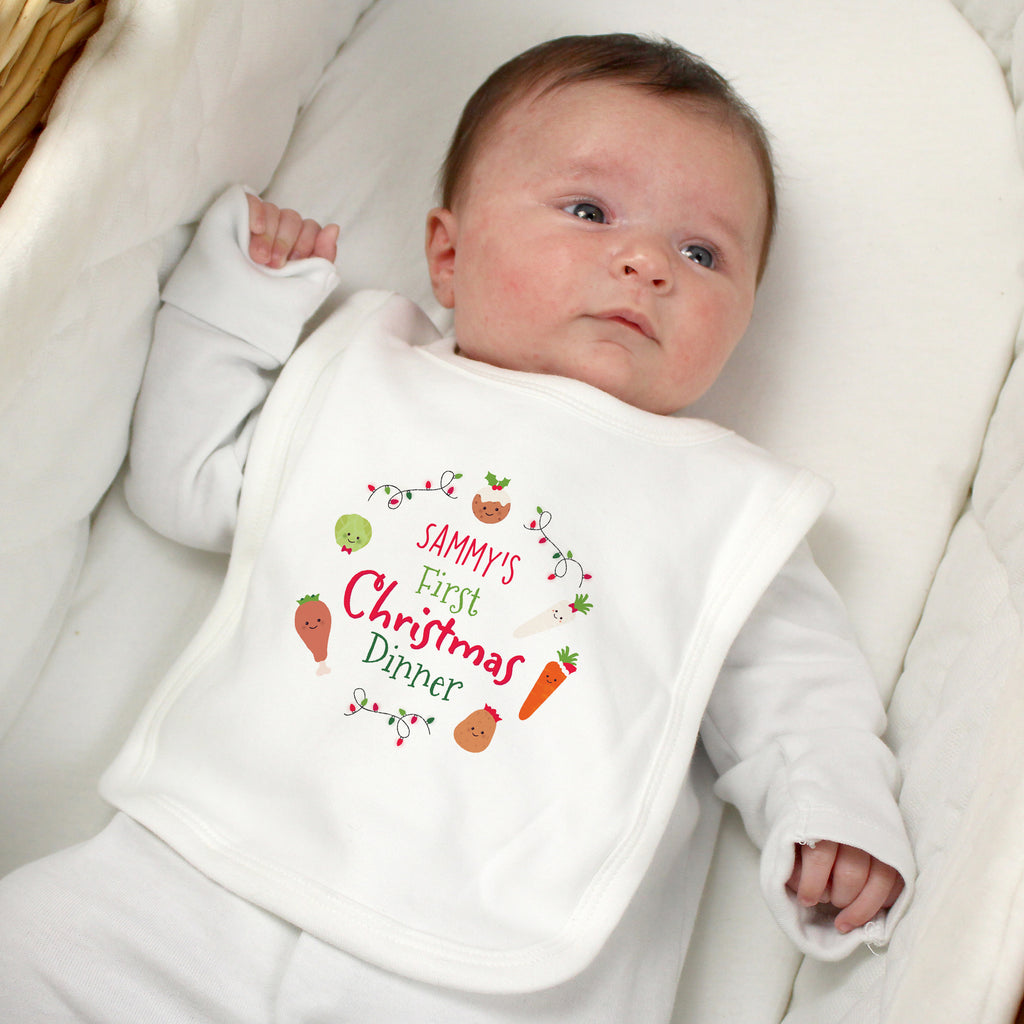 Personalised 'First Christmas Dinner' Bib - Buy Mealtime Essentials at GiftMasters.co.uk