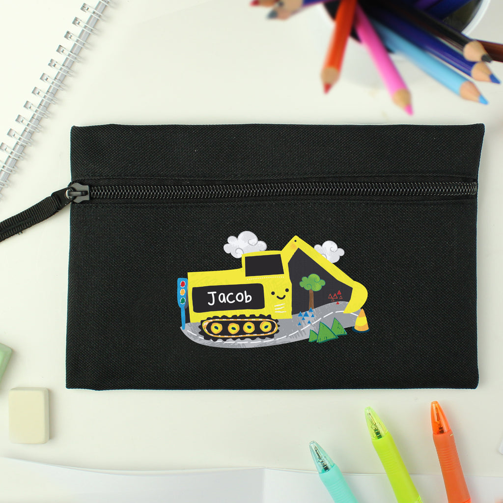Personalised Digger Black Pencil Case - Buy Stationery & Pens at GiftMasters.co.uk