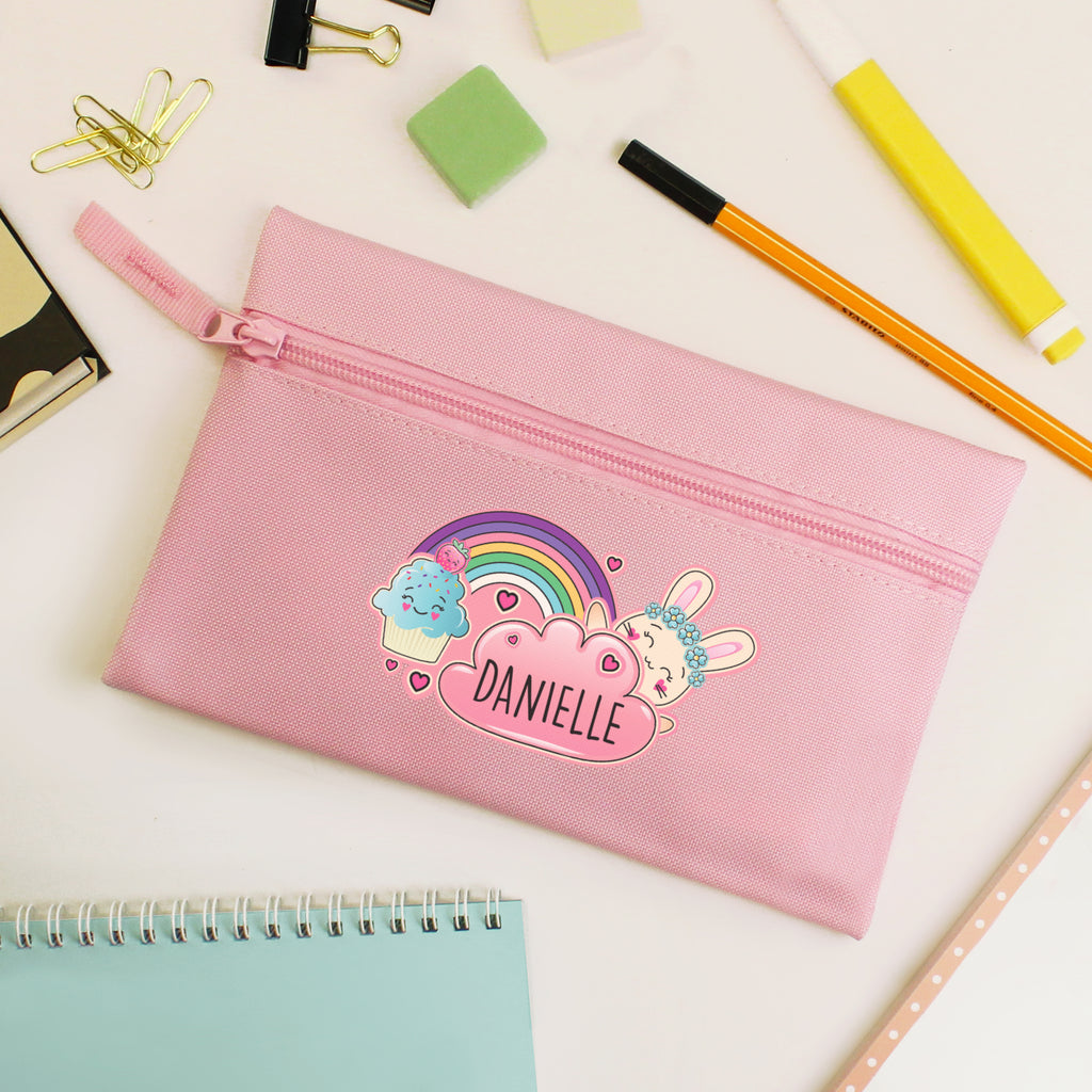Personalised Cute Bunny Pink Pencil Case - Buy Stationery & Pens at GiftMasters.co.uk