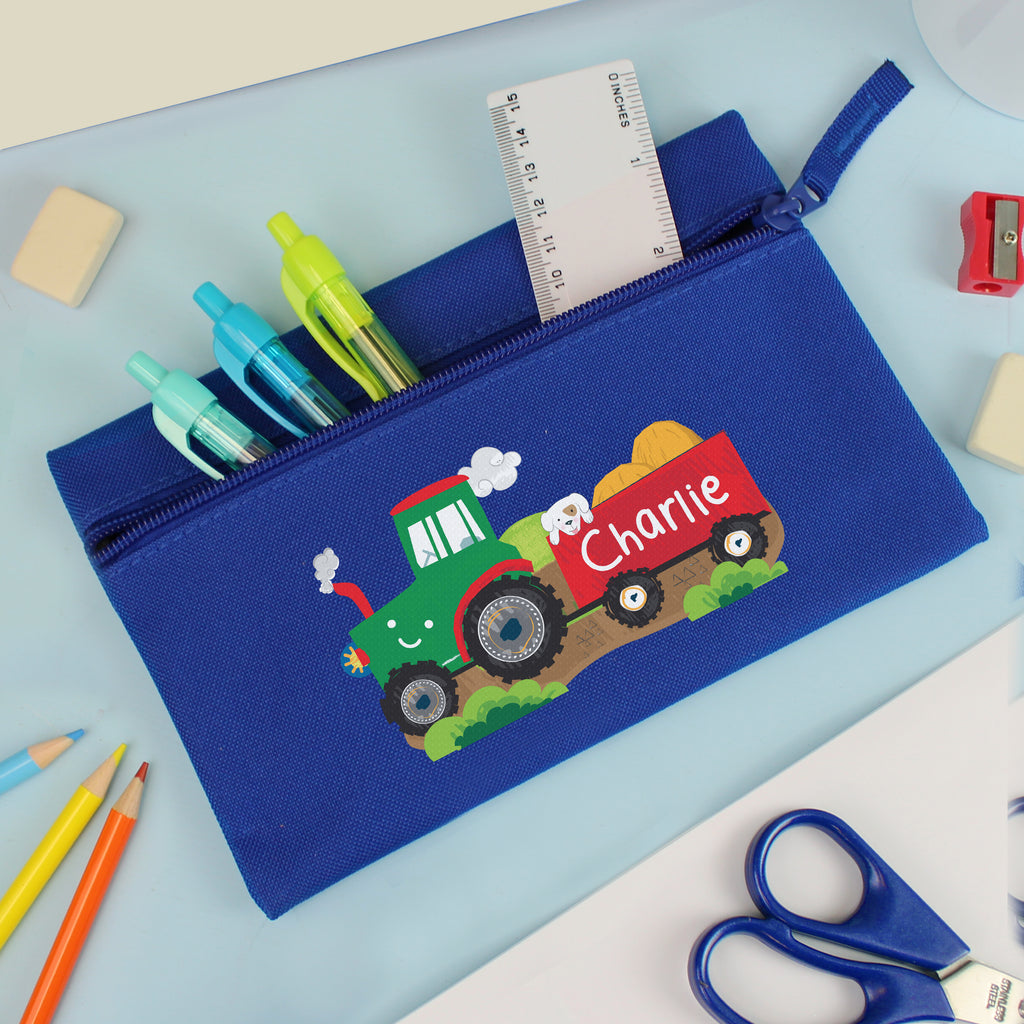 Personalised Tractor Blue Pencil Case - Buy Stationery & Pens at GiftMasters.co.uk