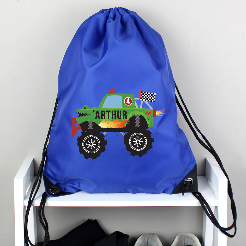 Personalised Monster Truck Blue Kit Bag - Buy Textiles at GiftMasters.co.uk
