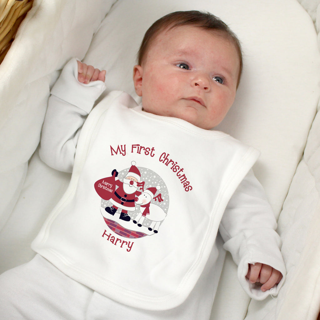Personalised Rooftop Santa 1st Christmas Bib - Buy Mealtime Essentials at GiftMasters.co.uk