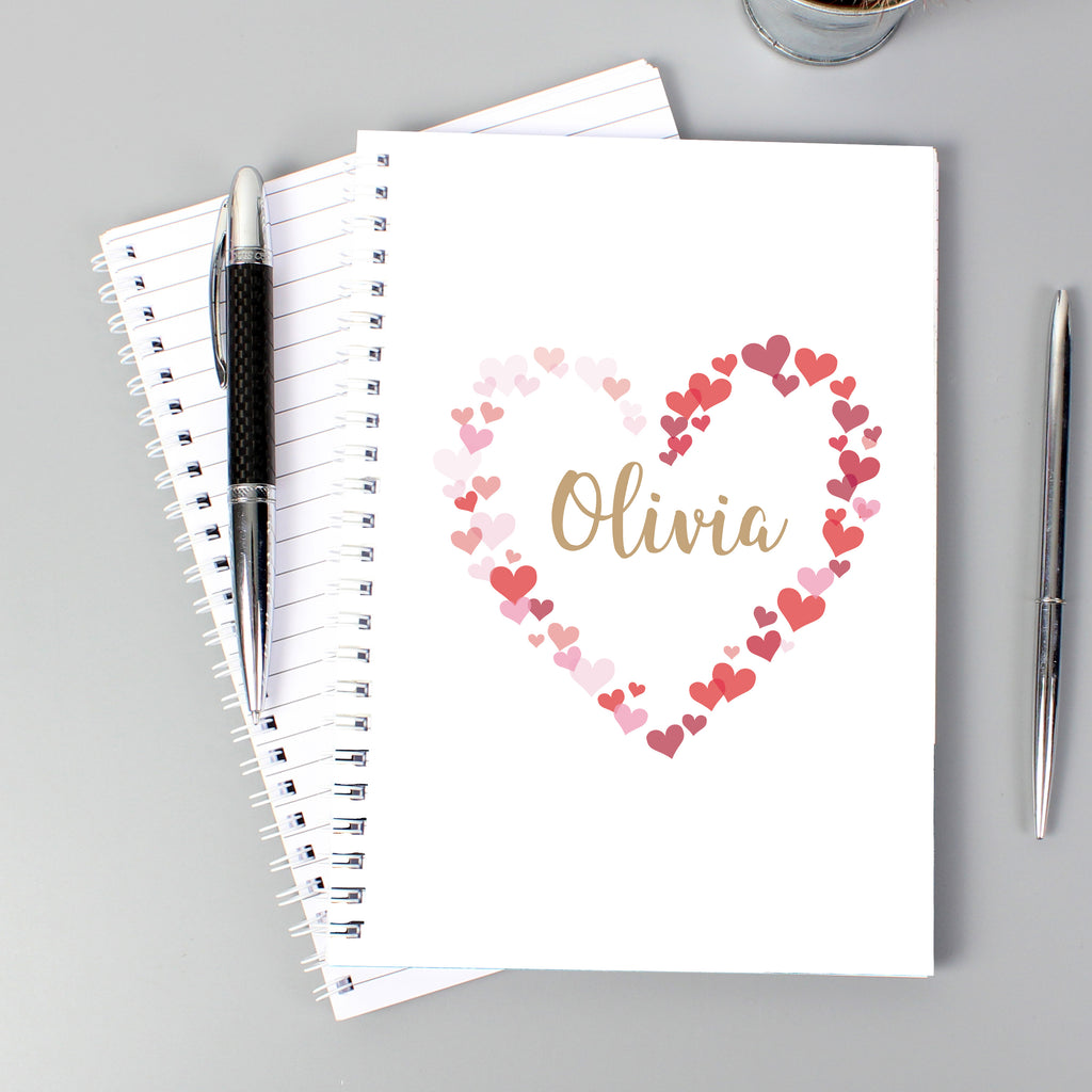 Personalised Confetti Hearts A5 Notebook - Buy Stationery & Pens at GiftMasters.co.uk