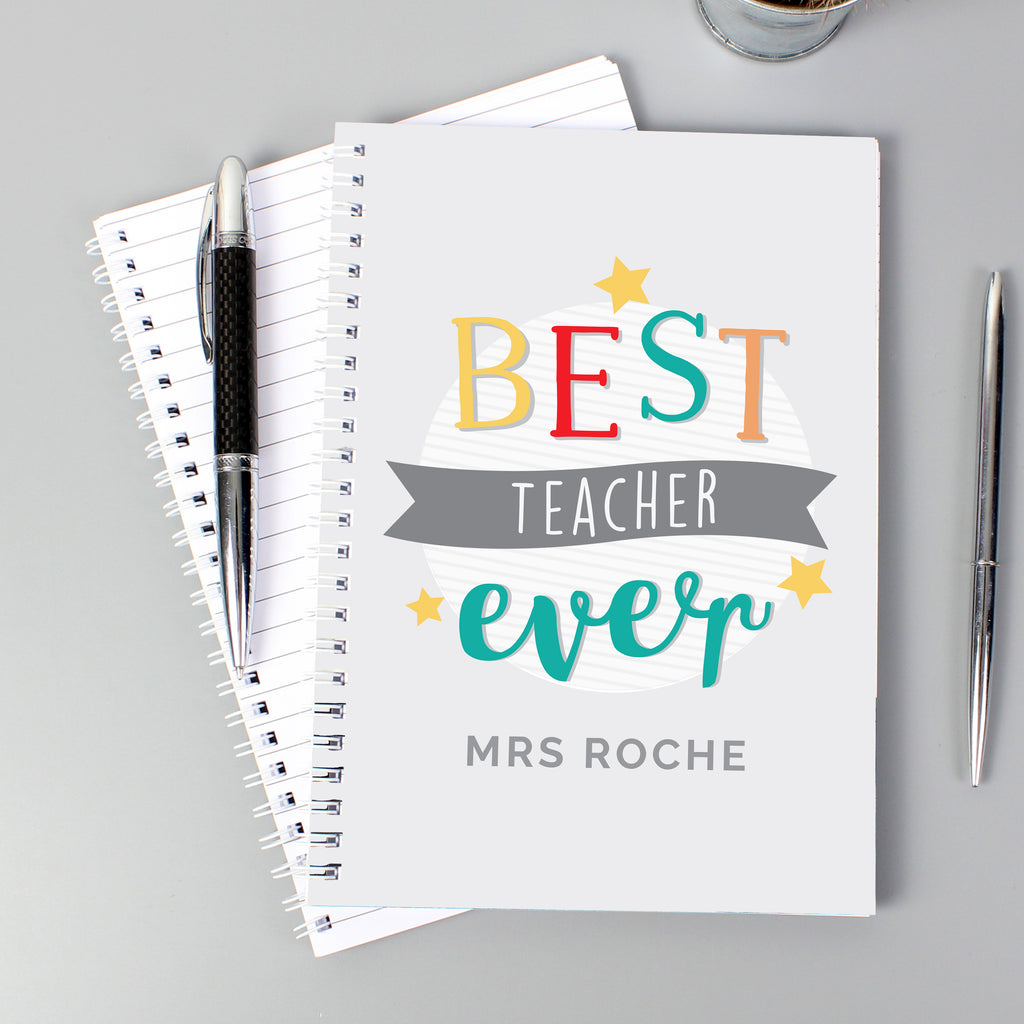 Personalised 'Best Teacher Ever' A5 Notebook - Buy Stationery & Pens at GiftMasters.co.uk