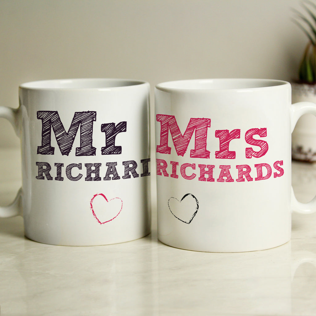 Personalised Mr & Mrs Sketch Mug Set - Buy Mugs at GiftMasters.co.uk