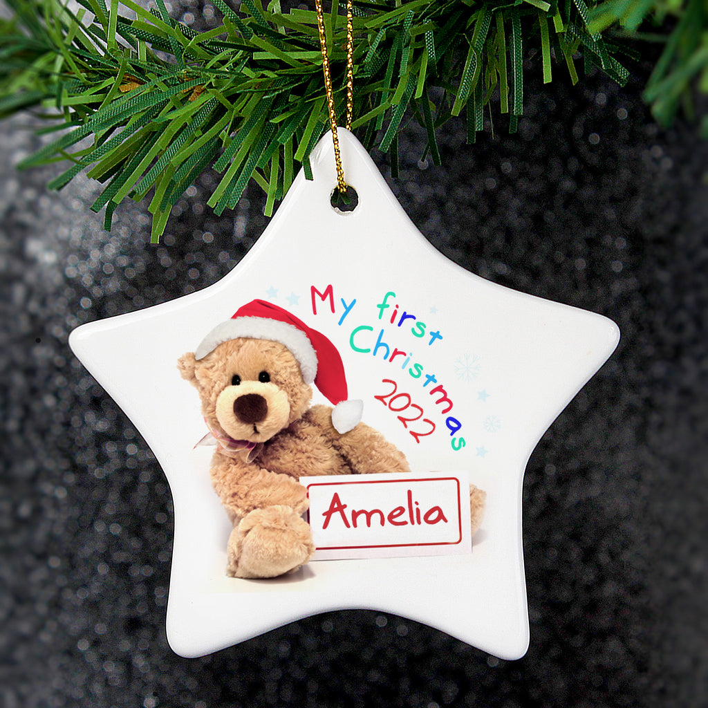 Personalised My First Christmas Teddy Ceramic Star Decoration - Buy Christmas Decorations at GiftMasters.co.uk