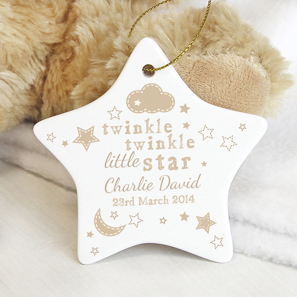 Personalised Twinkle Twinkle Ceramic Star Decoration - Buy Christmas Decorations at GiftMasters.co.uk