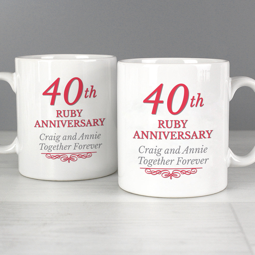 Personalised 40th Ruby Anniversary Mug Set - Buy Mugs at GiftMasters.co.uk