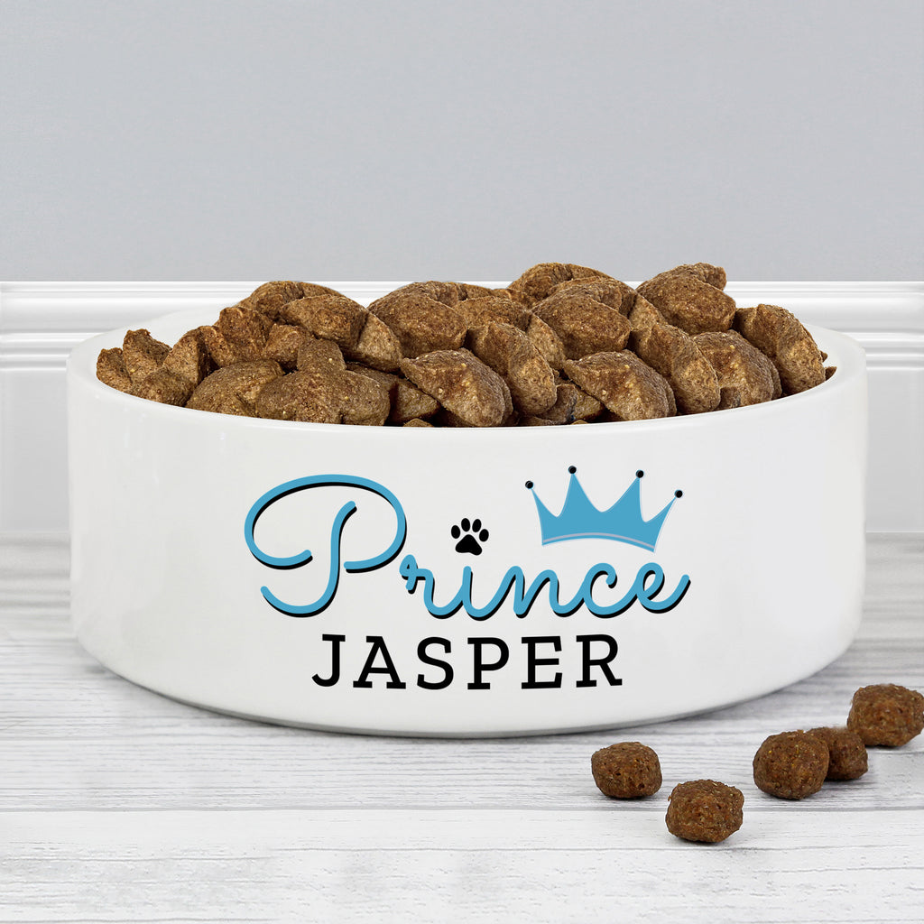 Personalised Prince 14cm Medium Ceramic White Pet Bowl - Buy Pet Gifts at GiftMasters.co.uk