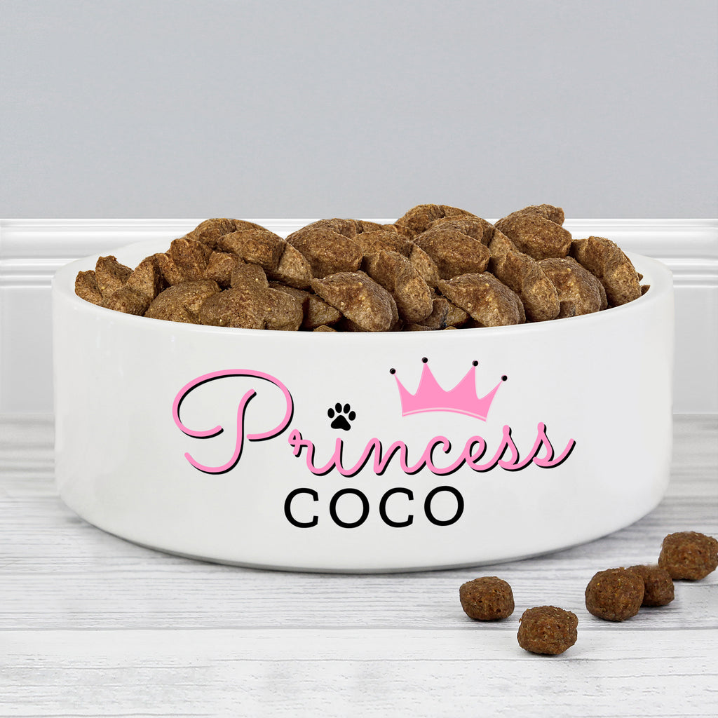 Personalised Princess 14cm Medium Ceramic White Pet Bowl - Buy Pet Gifts at GiftMasters.co.uk