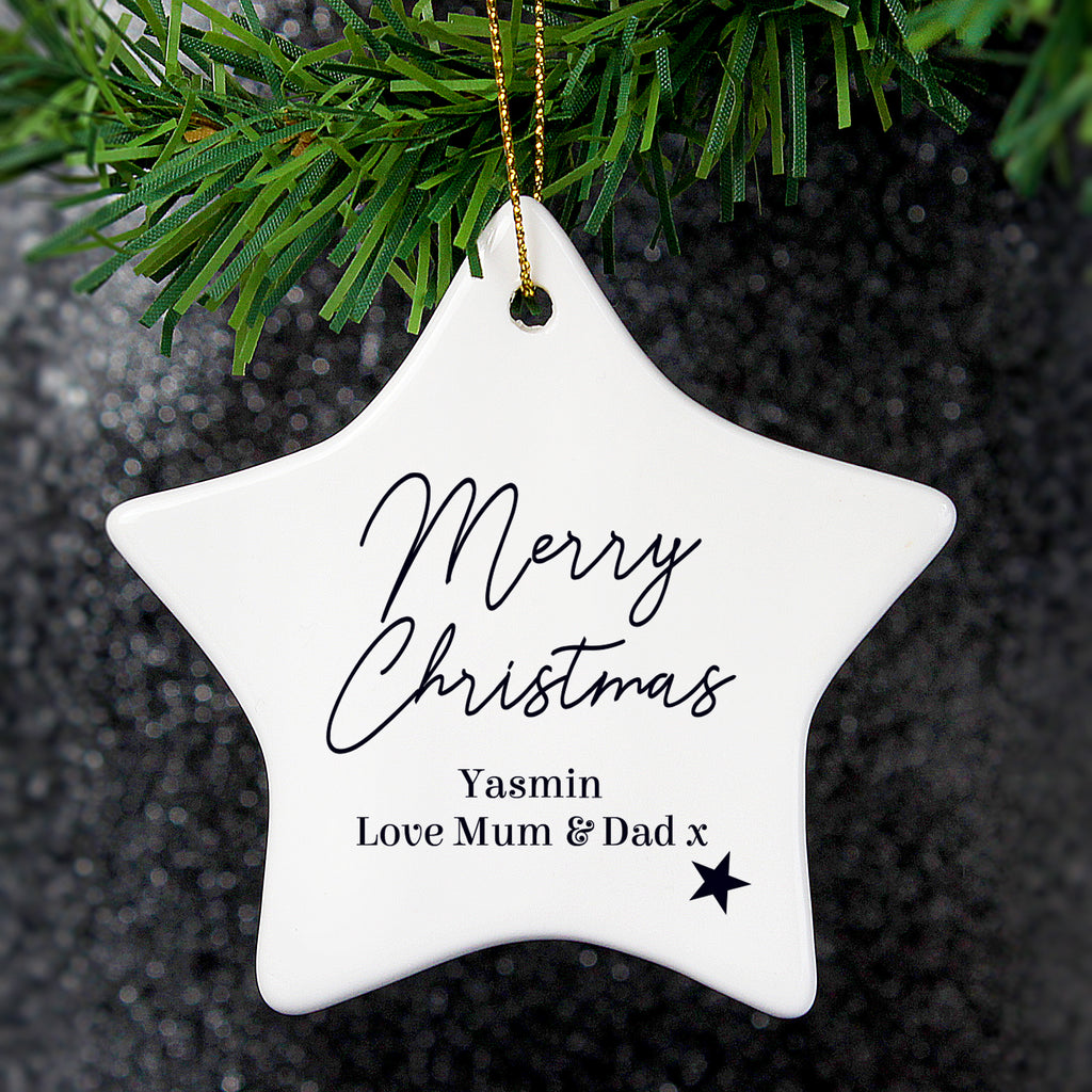 Personalised Free Text Ceramic Star Decoration - Buy Christmas Decorations at GiftMasters.co.uk