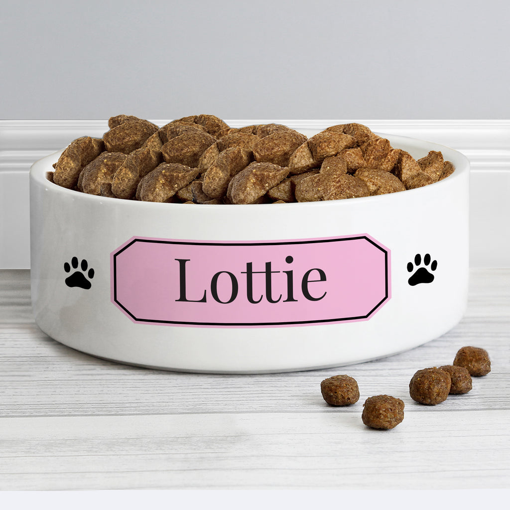 Personalised Pink Plaque 14cm Medium Pet Bowl - Buy Pet Gifts at GiftMasters.co.uk