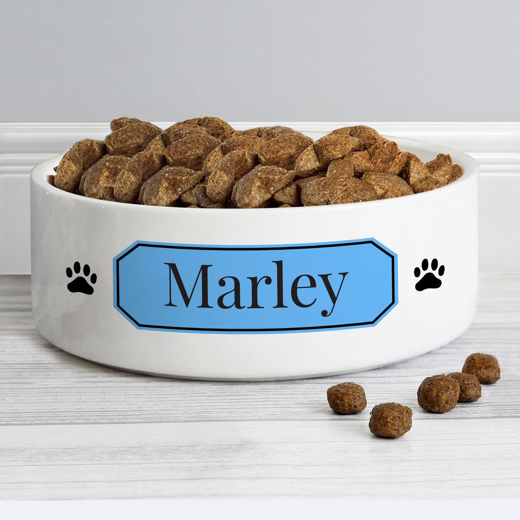 Personalised Blue Plaque 14cm Medium Pet Bowl - Buy Pet Gifts at GiftMasters.co.uk