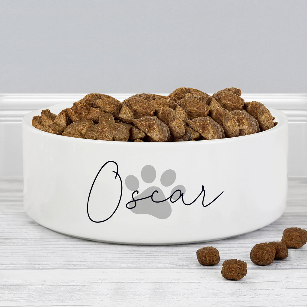 Personalised Grey Paw Print Name 14cm Medium Pet Bowl - Buy Pet Gifts at GiftMasters.co.uk