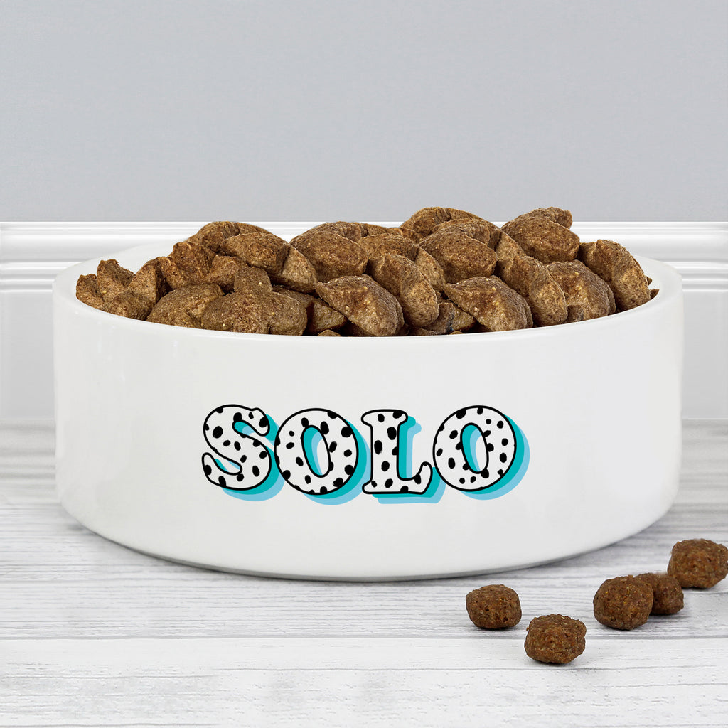 Personalised Blue Spots Name 14cm Medium Pet Bowl - Buy Pet Gifts at GiftMasters.co.uk
