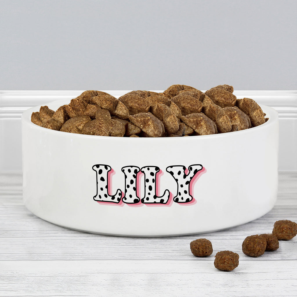 Personalised Pink Spots Name 14cm Medium Pet Bowl - Buy Pet Gifts at GiftMasters.co.uk