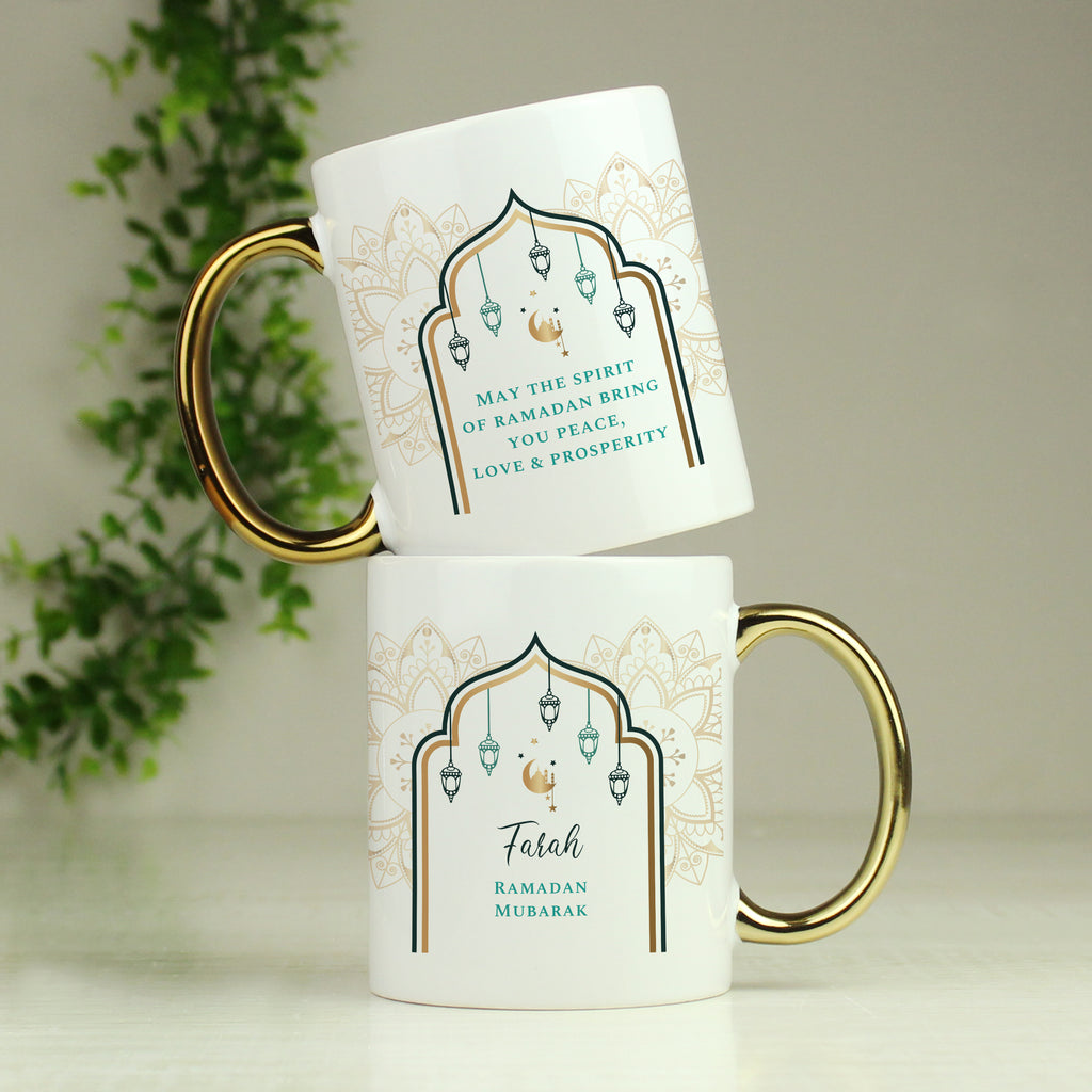 Personalised Eid and Ramadan Gold Handled Mug - Buy Mugs at GiftMasters.co.uk
