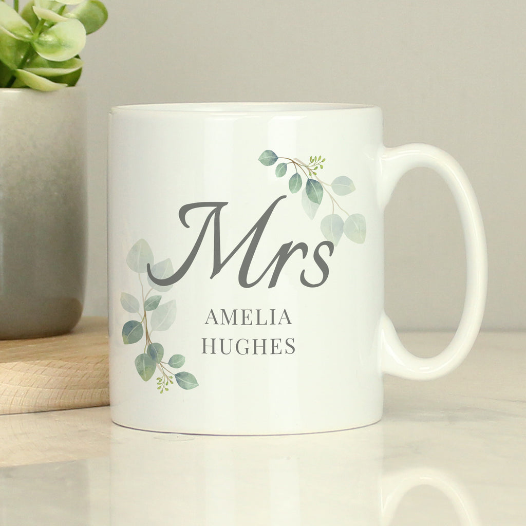 Personalised Botanical Mrs Mug - Buy Mugs at GiftMasters.co.uk