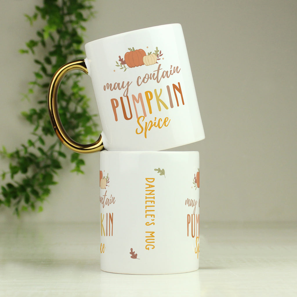 Personalised Pumpkin Spice Gold Handle Mug - Buy Mugs at GiftMasters.co.uk