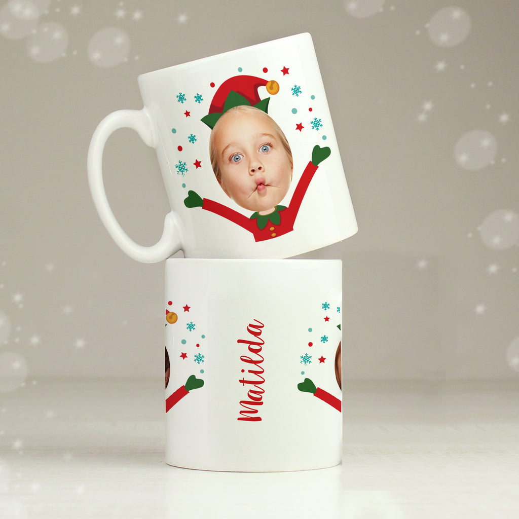 Personalised Photo Upload Christmas Elf Mug - Buy Mugs at GiftMasters.co.uk