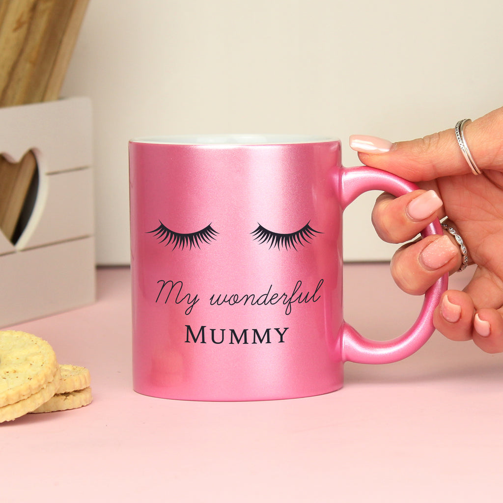 Personalised Eyelashes Pink Glitter Mug - Buy Mugs at GiftMasters.co.uk