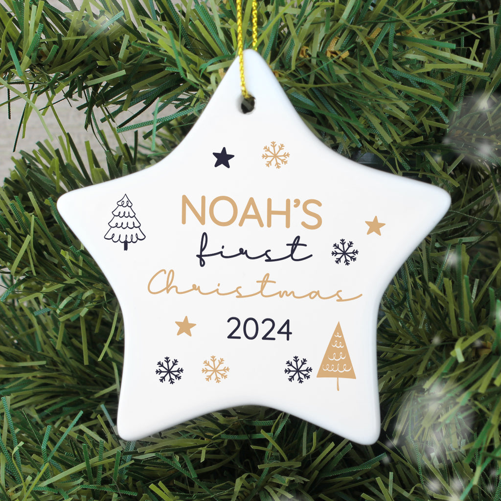 Personalised First Christmas Star Christmas Tree Decoration - Buy Christmas Decorations at GiftMasters.co.uk