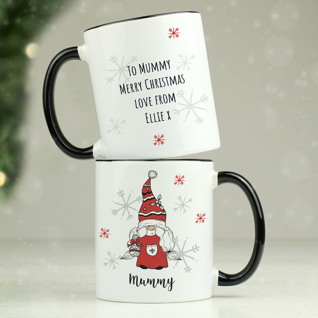 Personalised Gonk Family Black Handled Christmas Mug - Female - Buy Mugs at GiftMasters.co.uk