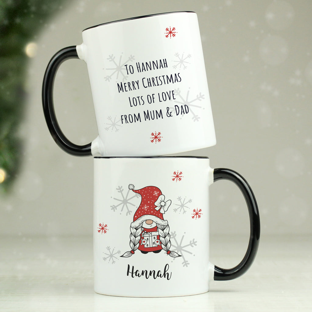 Personalised Gonk Family Black Handled Christmas Mug - Girl - Buy Mugs at GiftMasters.co.uk