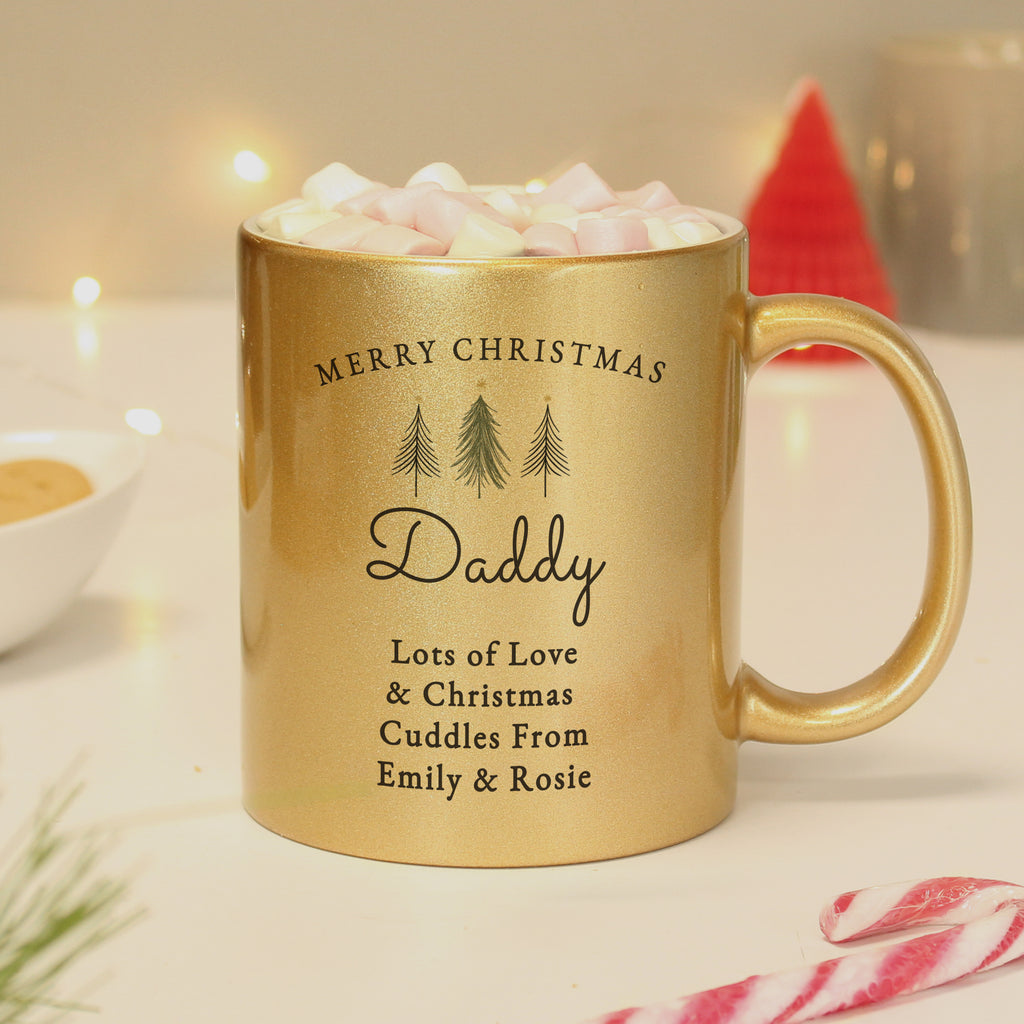 Personalised Christmas Tree Gold Glitter Mug - Buy Mugs at GiftMasters.co.uk