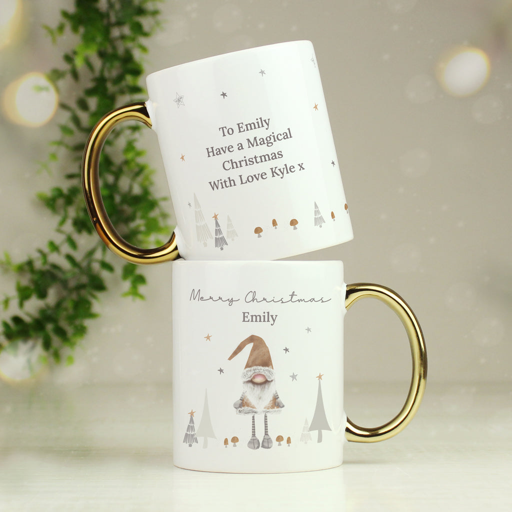 Personalised Christmas Gonk Gold Handed Mug - Buy Mugs at GiftMasters.co.uk