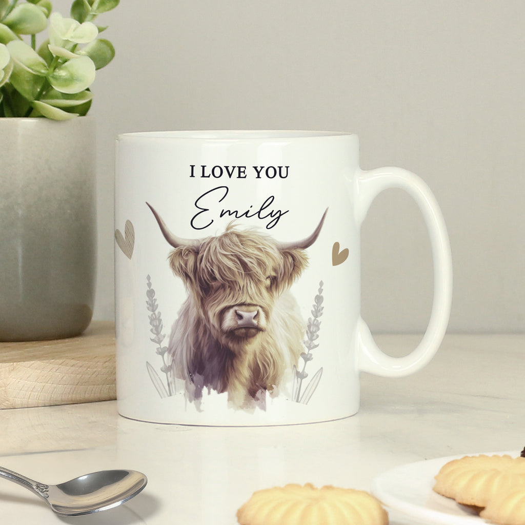 Personalised Highland Cow Mug - Buy Mugs at GiftMasters.co.uk