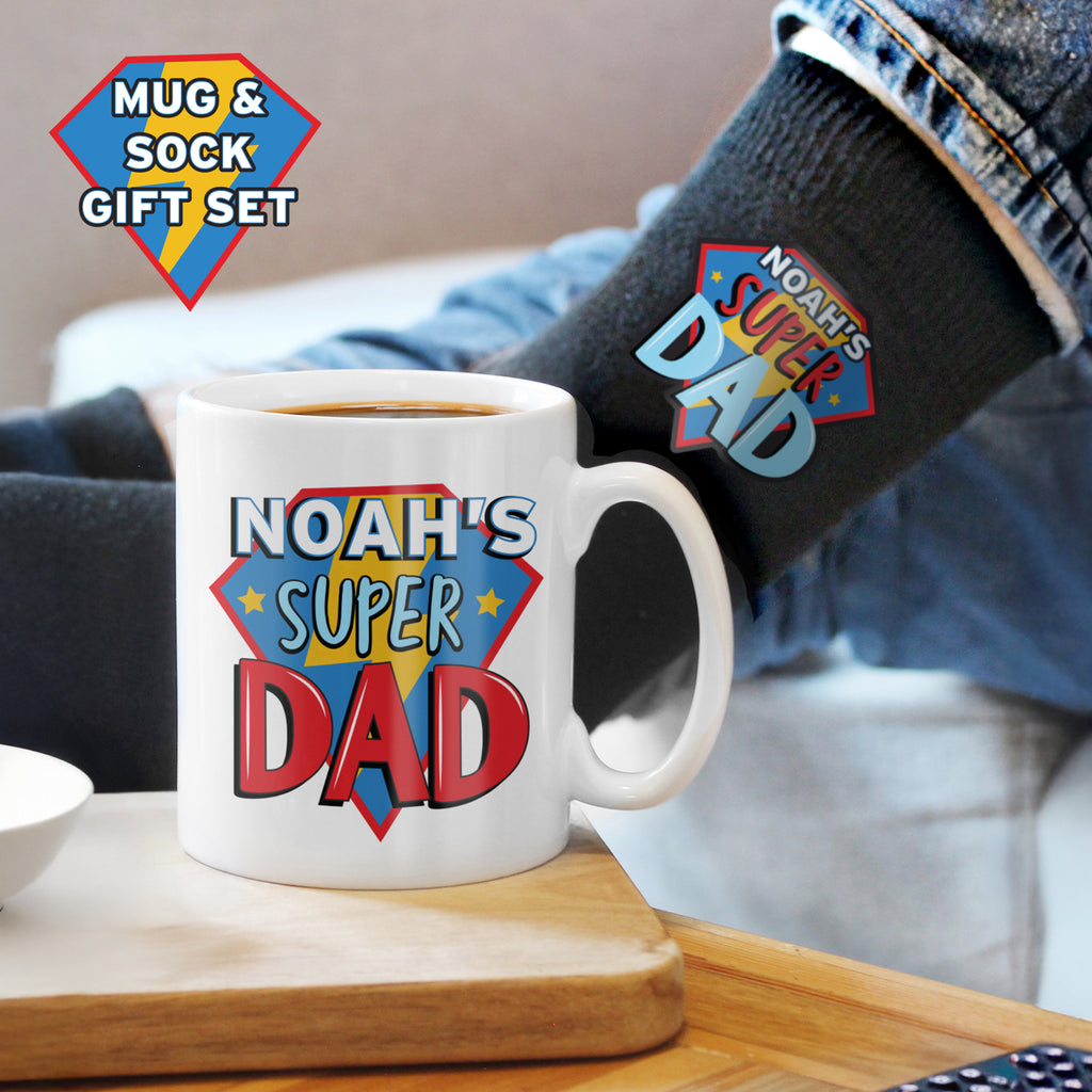 Personalised Super Dad Mug & Socks Set - Buy Mugs at GiftMasters.co.uk