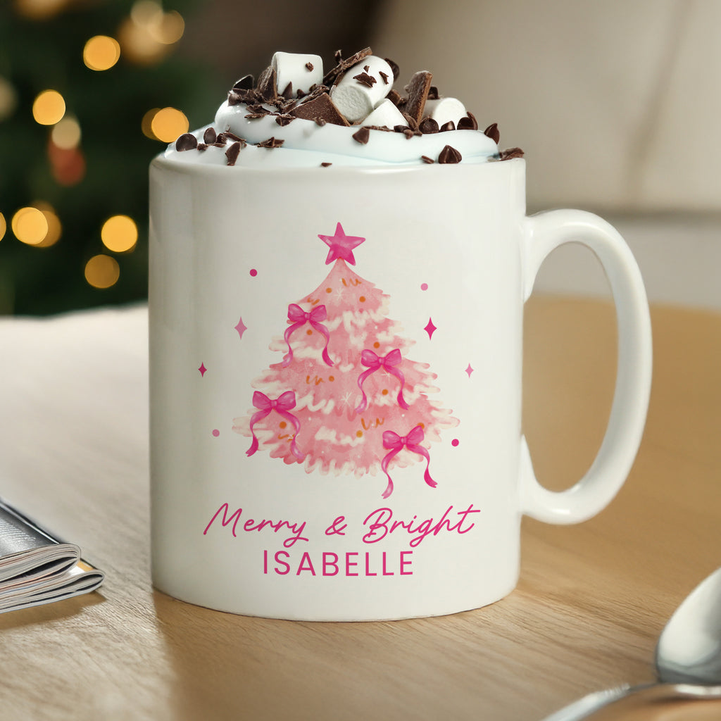 Personalised Pink Christmas Tree Mug - Buy Mugs at GiftMasters.co.uk