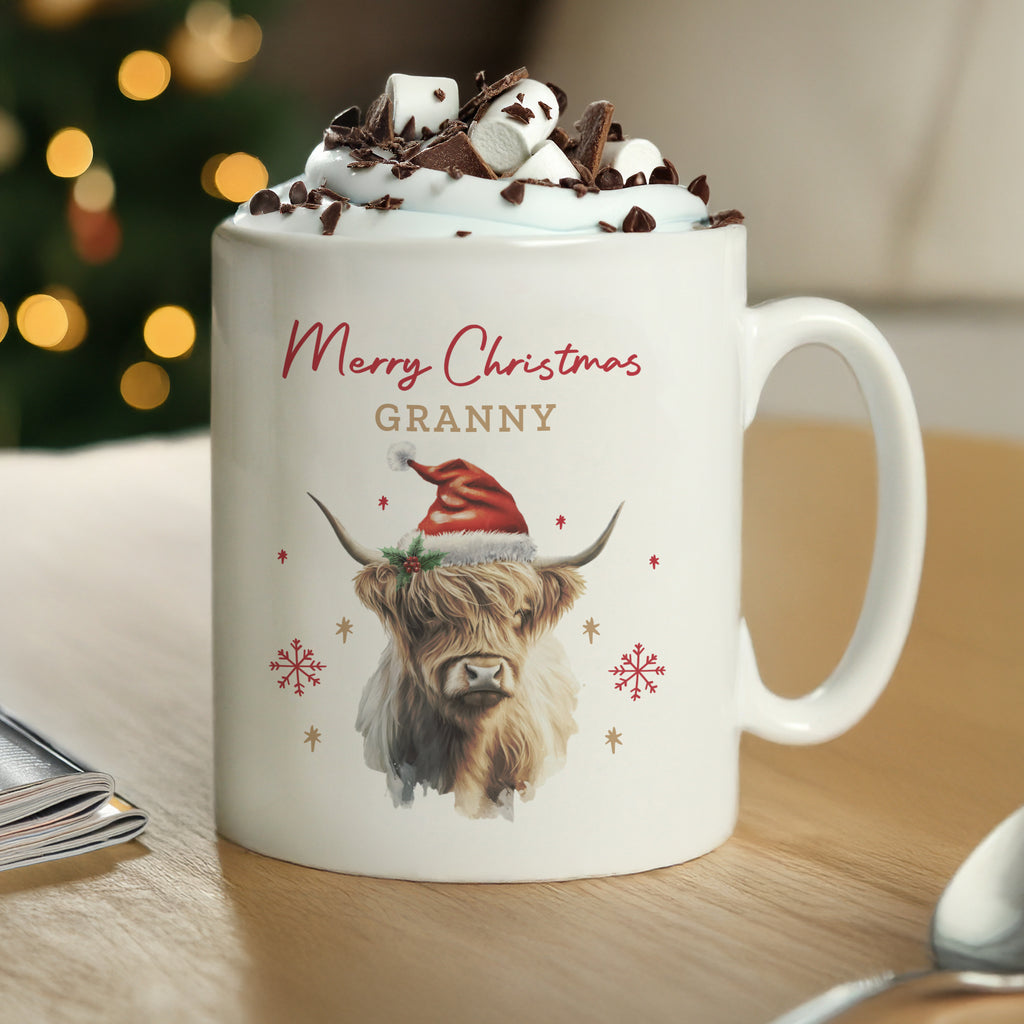 Personalised Highland Cow Christmas Mug - Buy Mugs at GiftMasters.co.uk