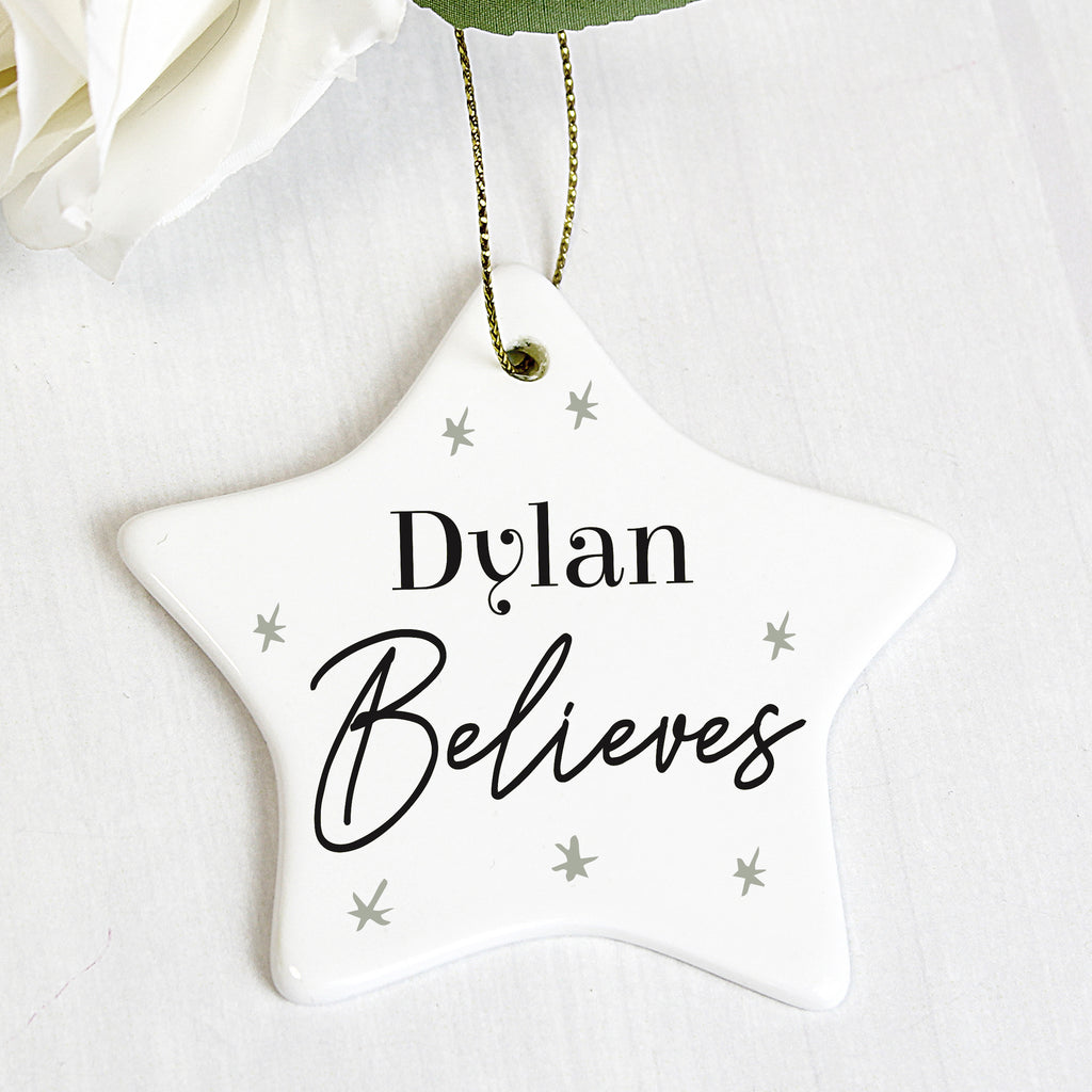 Personalised Believes Ceramic Star Decoration - Buy Christmas Decorations at GiftMasters.co.uk
